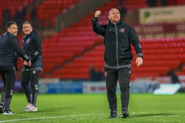 Stephen Crainey acknowledges the Fleetwood Town fans after victory at Doncaster Rovers Picture: Sam Fielding/PRiME Media Images Limited