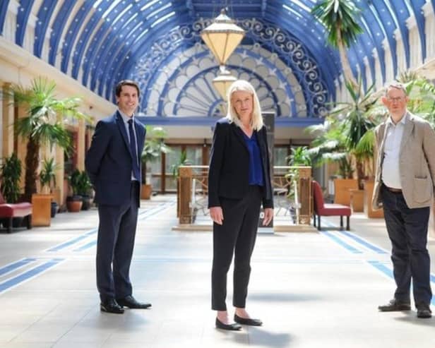 Conservative party co-chairman Amanda Milling with Blackpool South MP Scott Benton (left) and Blackpool North and Cleveleys MP Paul Maynard (right), inside the Winter Gardens