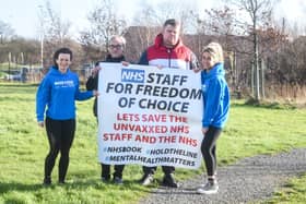 Some NHS staff are concerned they might lose their job if they choose not to have the Covid vaccine.  Pictured are Emilia Jochymek, Tim Jones, Ryan Smith and Alex Dean.