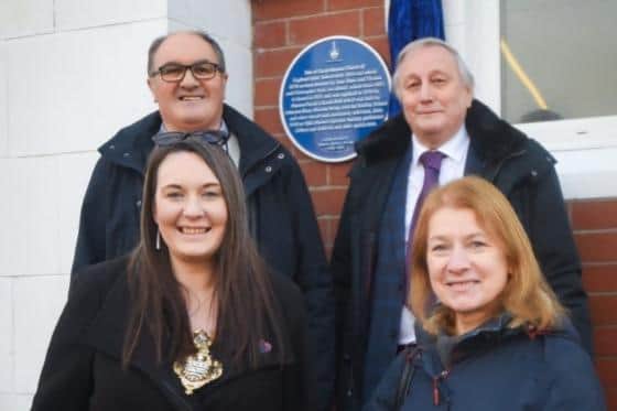Unveiling of a blue plaque at the Michael Hall Theatre School on Preston Old Road. Pictured clockwise from top left is Marton historian Philip Walsh, Tony Alman from the Marton Operatic Society, Joan Humble from the Blackpool Civic Trust and Blackpool Mayor Amy Cross.