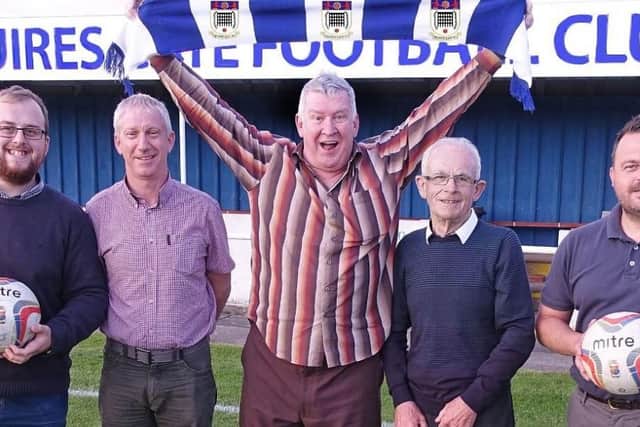 Tony Jo (centre) at Squires Gate FC, with Mark Ashmore, John Maguire, Brian Addison and Marc Sumner