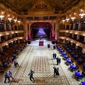 The refurbished ballroom floor at the Blackpool Tower Ballroom is used for the first time by dancers