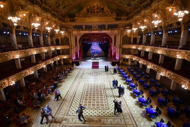 The refurbished ballroom floor at the Blackpool Tower Ballroom is used for the first time by dancers