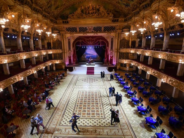 The refurbished ballroom floor at the Blackpool Tower Ballroom is used for the first time by dancers