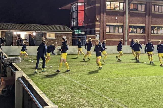 Fylde warm up before kick-off at Burnley Picture: FYLDE WOMEN