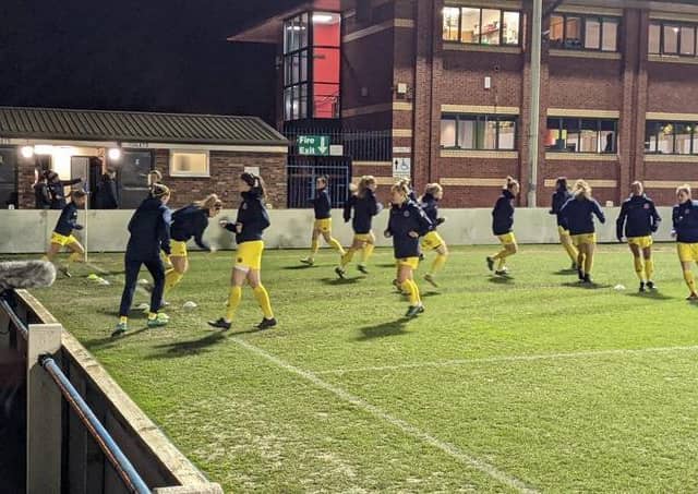 Fylde warm up before kick-off at Burnley Picture: FYLDE WOMEN