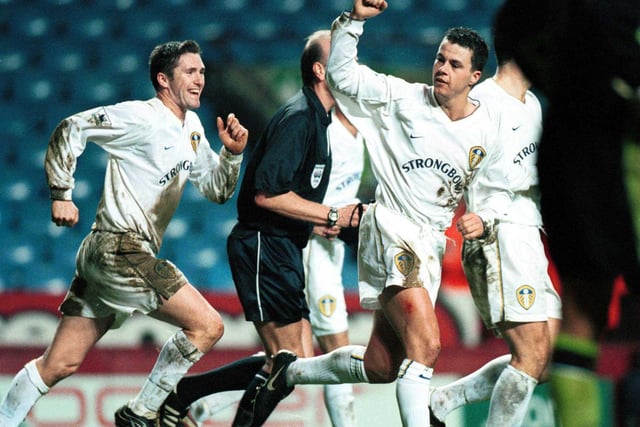 Ian Harte celebrates scoring what proved to be the winner from the penalty spot during the Premiership clash against Aston Villa at Villa Park in January 2001.