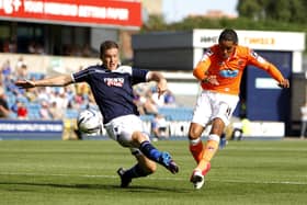 Tom Ince scores his and Blackpool's second goal