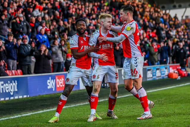 Paddy Lane celebrates scoring Fleetwood Town's goal at the weekend Picture: Sam Fielding/PRiME Media Images Limited