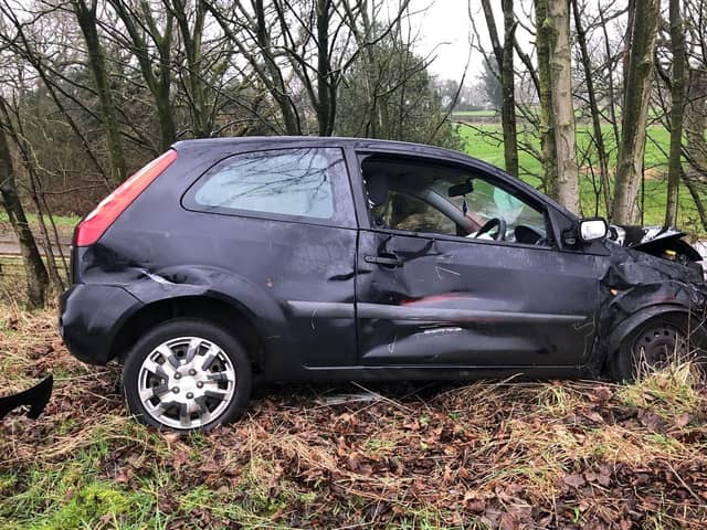 The wrecked vehicle just off the M6. PIcture: Lancashire Road Police.