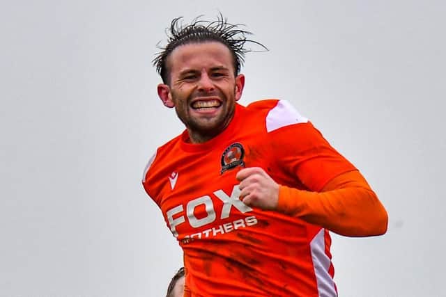 Jacob Gregory scored both goals for AFC Blackpool in their outstanding win over Bury Picture: ADAM GEE