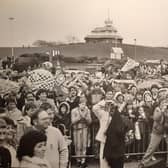 Crowds in the gardens of the Marine Hall for the homecoming of Fleetwood Town FC following the final of the FA Vase at Wembley in 1985