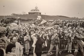 Crowds in the gardens of the Marine Hall for the homecoming of Fleetwood Town FC following the final of the FA Vase at Wembley in 1985