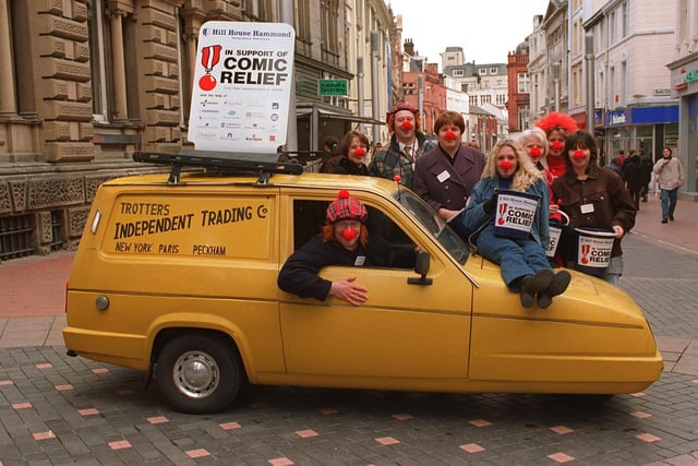 Fundraisers were out in force in Leeds city centre to raise money for Comic Relief.