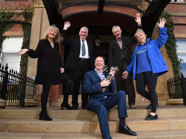 Organiser of the Cinderella Ball for Blackpool Carers Gill Booth, Bernard Johnson of Clifton Arms, Lytham, Roger Franklin Chair of Windmill, Terry Hodkinson, of Blackpool Carers Centre and entertainer Paul Dobie