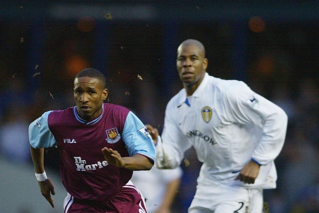 All eyes on the ball for Michael Duberry and West Ham United striker Jermain Defoe.