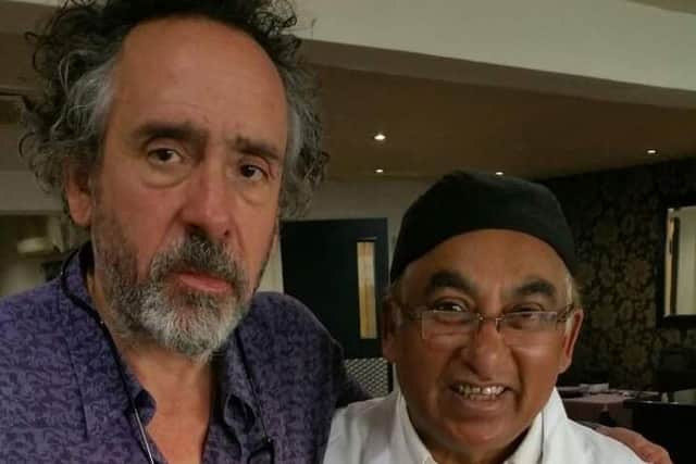 Tim Burton at the Bilash with proprietor Azizul Choudhury