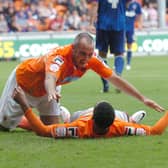 Gary Taylor-Fletcher celebrates finding the net for Blackpool