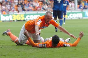 Gary Taylor-Fletcher celebrates finding the net for Blackpool