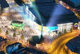 An artists impression of the Blackpool Central development showing the area where the mast would have been located