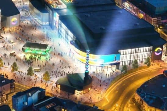 An artists impression of the Blackpool Central development showing the area where the mast would have been located
