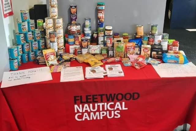 Food items donated to Blackpool's Voice by Fleetwood Nautical Campus