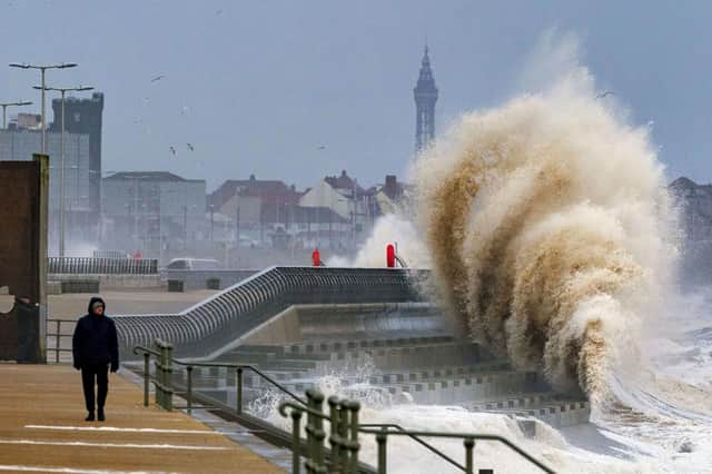 Waves crash on the seafront at Blackpool before Storm Dudley hits the north of England/southern Scotland from Wednesday night into Thursday morning, closely followed by Storm Eunice, which will bring strong winds and the possibility of snow on Friday