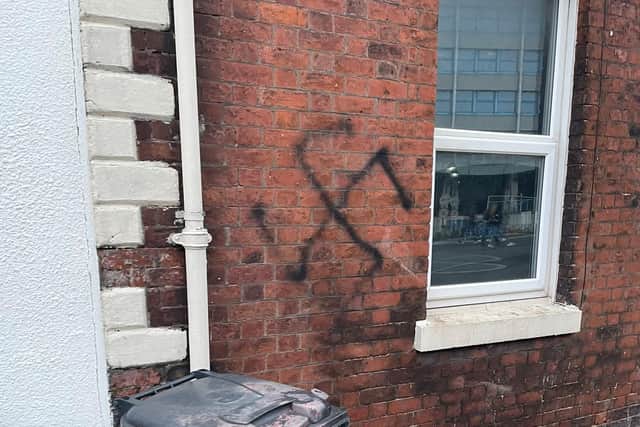 The hateful symbol was found daubed on the wall of a house at the bottom of Moor Lane yesterday (Tuesday, February 15)