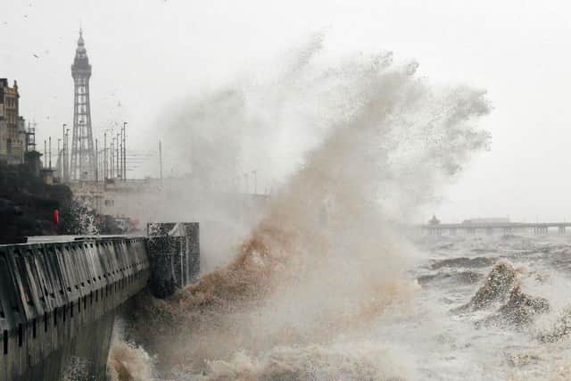 The Blackpool sea defences working hard on Wednesday as Storm Dudley arrives. Picture: Dave Nelson