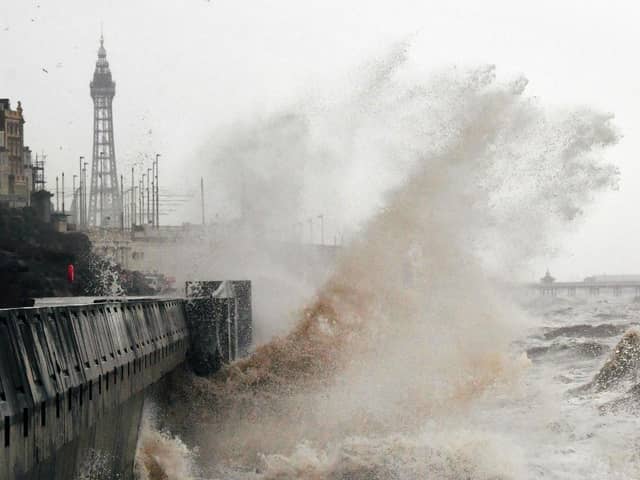 The Blackpool sea defences working hard on Wednesday as Storm Dudley arrives. Picture: Dave Nelson