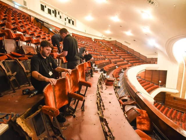 Seats in the Blackpool Winter Gardens are being removed, reupholstered, and replaced after 83 years.