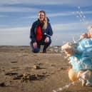 Lyndsay Fieldsend makes her own wedding bouquet using shells and driftwood found on Blackpool beach