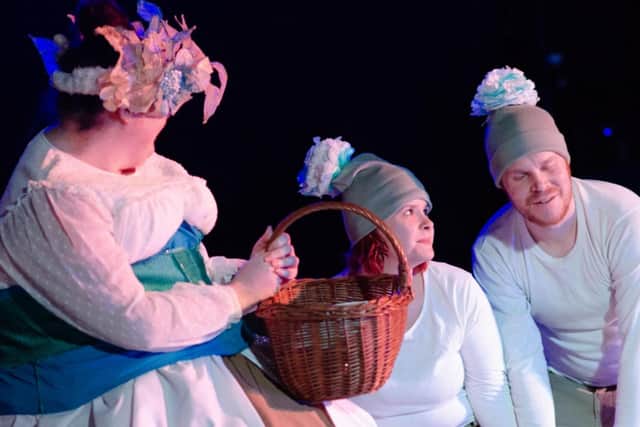 Lisa Reynolds and Luke Berryman star as Gerda and Kai, and Liz Wilkinson plays the grandma in a performance of The Snow Queen at the Old Electric theatre.