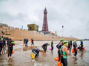 Swimmers get set for the annual pier to pier swim at Blackpool