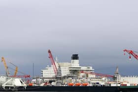 At 382-metres-long (1,253 ft) and 124-metre-wide (407 ft), the Pioneering Spirit is the world's largest vessel by gross tonnage. Pic: kees torn/Creative Commons