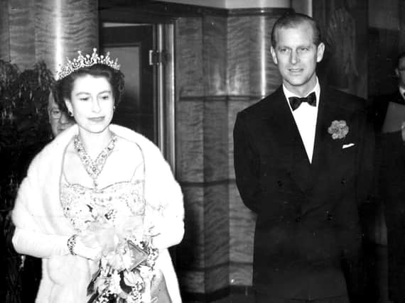 Queen Elizabeth II and the Duke of Edinburgh at Blackpool Opera House for the Royal Variety Performance.
Historical dated 13/04/ 1955
