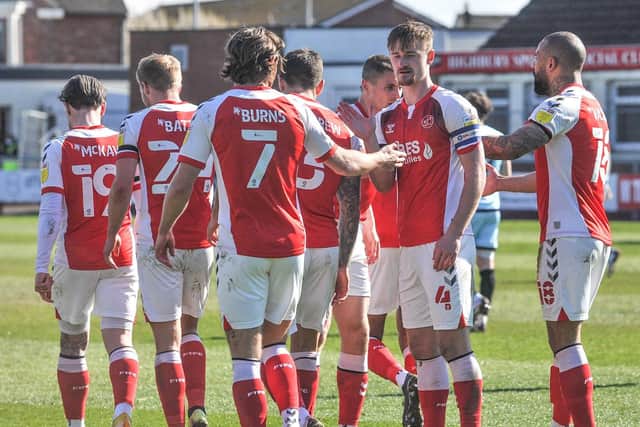 Wes Burns is congratulated for his contribution to Fleetwood Town's winner Picture: Stephen Buckley/PRIME Media Images Limited