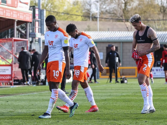 Blackpool's players let a two-goal lead slip at Lincoln City on Saturday