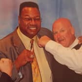 Jeff (right) with former WBC heavyweight champion Larry Holmes (centre)