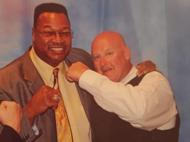 Jeff (right) with former WBC heavyweight champion Larry Holmes (centre)