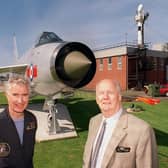 Keith Hartley with former test pilot Johnny Squiers  at the unveiling of a refurbished Lightning in 1999