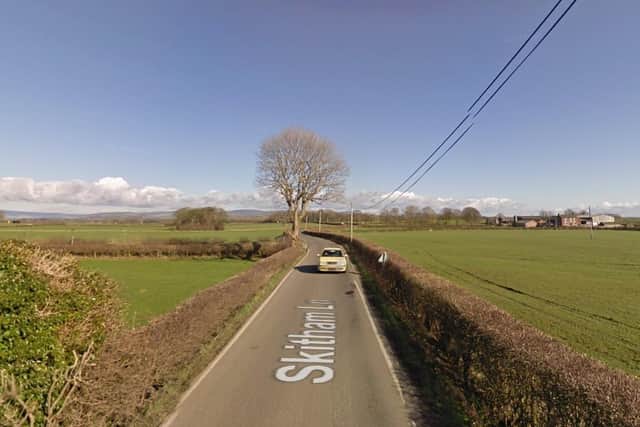 An IVECO van collided with a Triumph Speed Twin motorcycle in Skitham Lane. (Credit: Google)