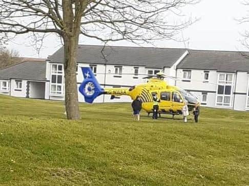 The air ambulance landed off Greenfield Road in Fleetwood before onboard paramedics attended a home in neighbouring Lindel Road. Pic: Sarah Louise
