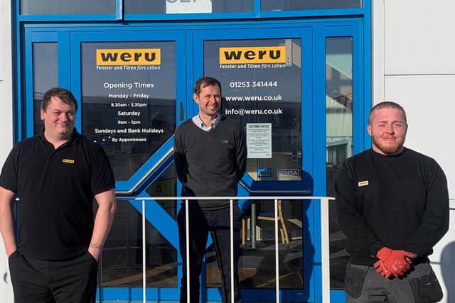 Weru UK has expanded its team in Blackpool. From left: Aaron McLaughlin, Designer, John Feeney, General Manager, and Anthony Johnson, Trainee Installer