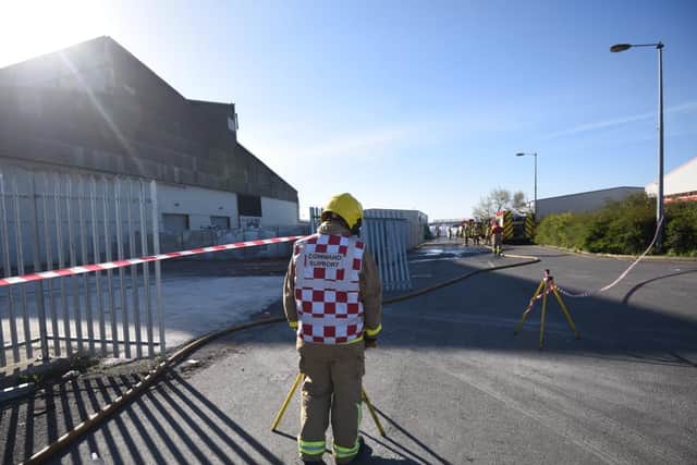 Fire crews have been tackling a fire at a warehouse at Squires Gate Industrial Estate in Blackpool this morning (Thursday, April 22).