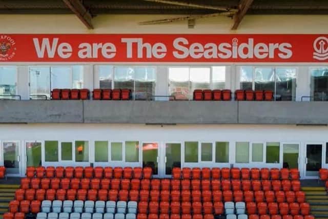 The 'We are The Seasiders' flag in position at Bloomfield Road