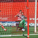 Barie McKay scores for Fleetwood at Doncaster