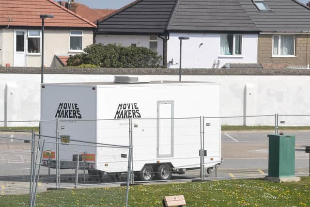 Signs of production crews in Cleveleys