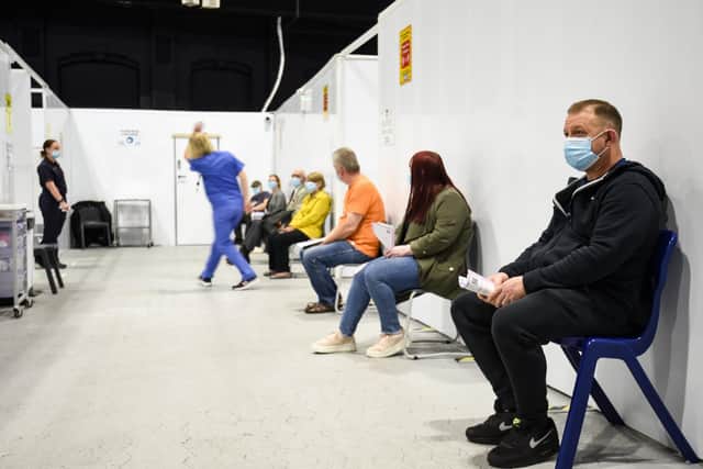 Patients waiting to receive a Covid jab at the Winter Gardens last week. Photo: Daniel Martino for JPI Media