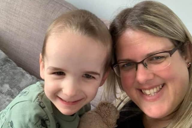 William Toole, three, with mum Lucy. William was born with a rare genetic condition called Sotos Syndrome, and Lucy hopes to build him a safe space to play in their home. Photo: Lucy Toole